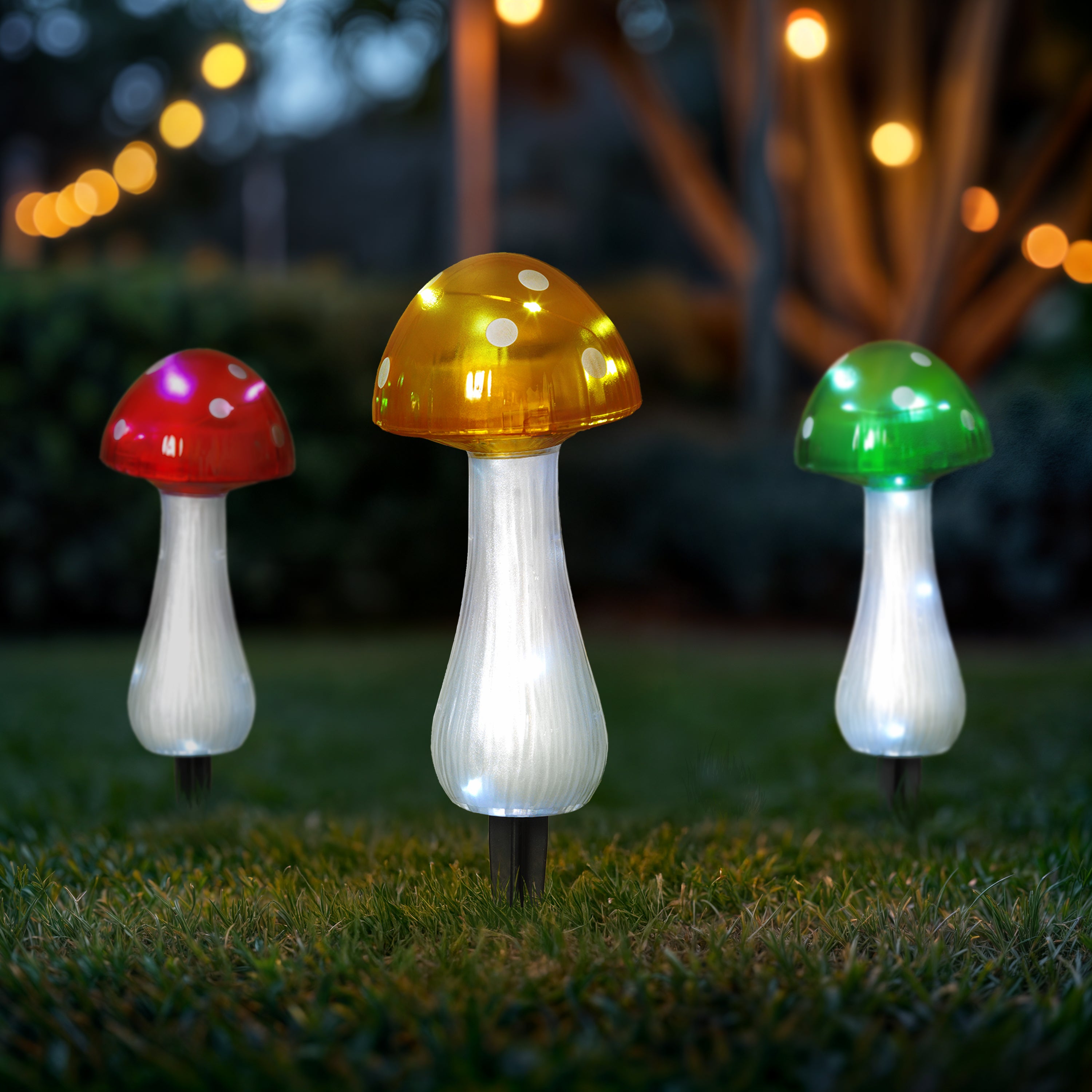 Set of 3 Solar Lighted 12.2 inch Mushroom Garden Stakes